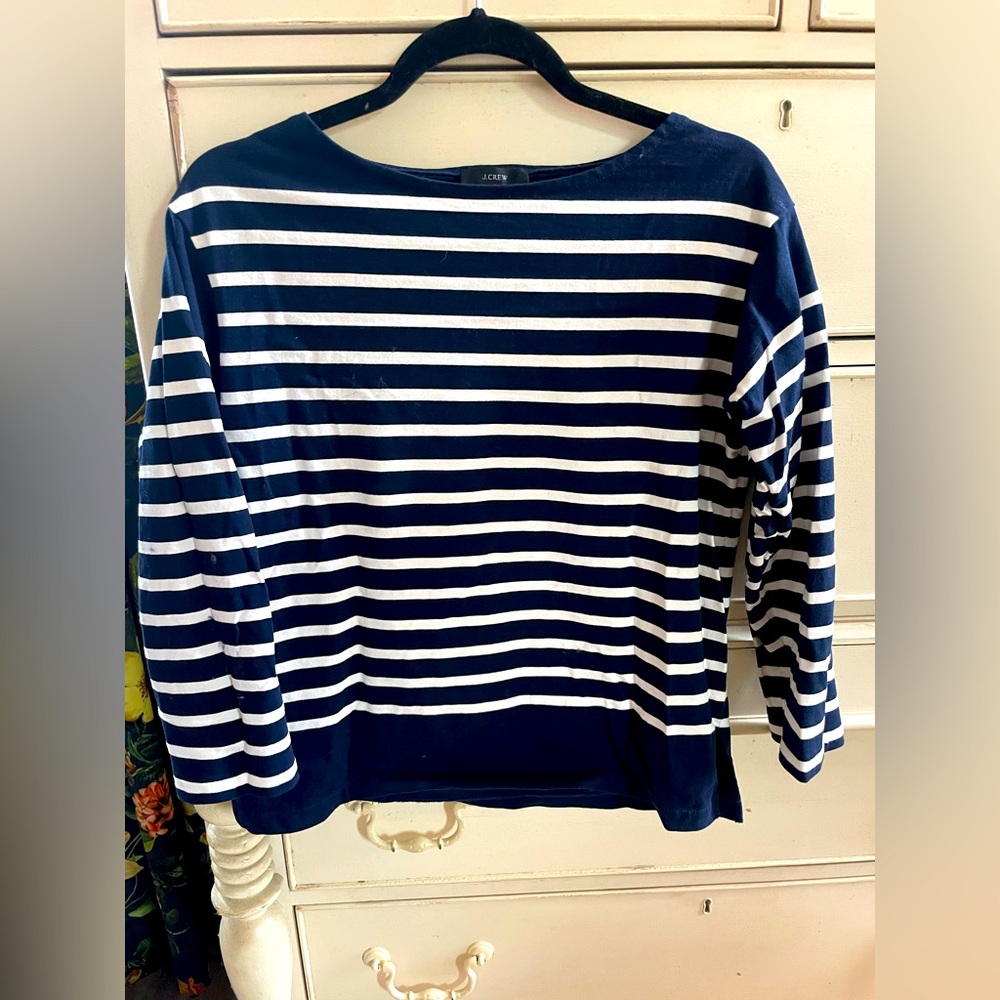 NWOT JCrew blue and white stripe 3/4 sleeve top